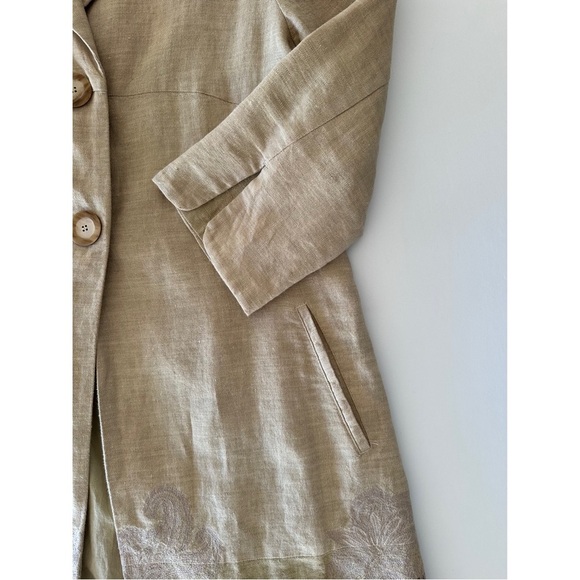 J Jill Embroidered Linen Duster Jacket Coat Lagenlook Size Medium Tall - Picture 9 of 15